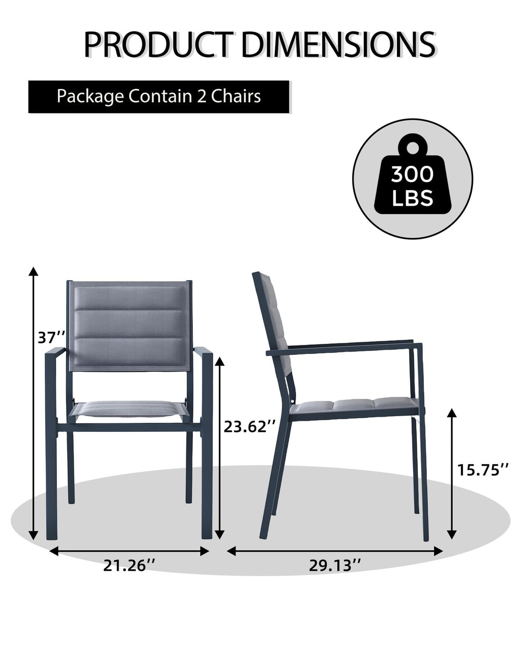 Aluminum Stackable Patio Dining Chairs Set of 2 Dark Grey I57405