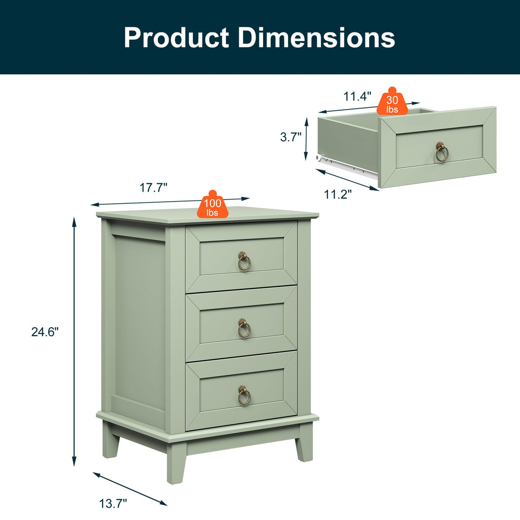 Tall Wooden Nightstand Set of 2 with 3 Drawers Y126