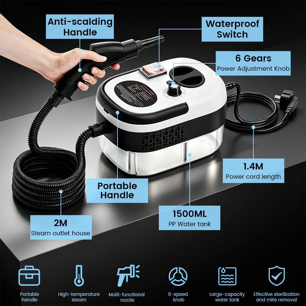 1.5L Handheld Steam Cleaner with 9pcs Accessories W723832