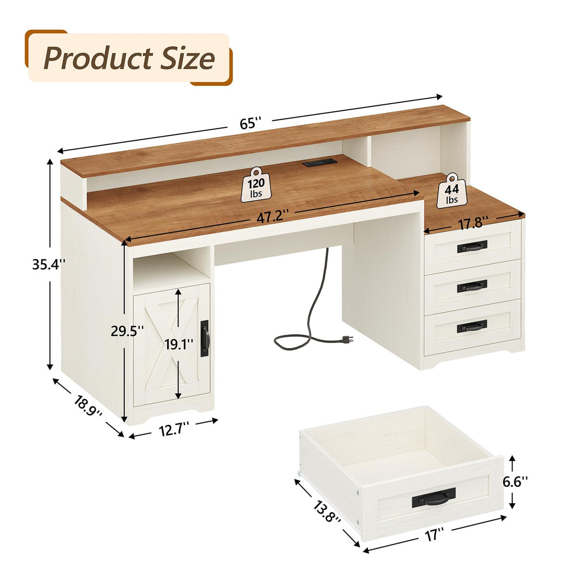 65" Computer Desk with Drawers and Printer Stand H125