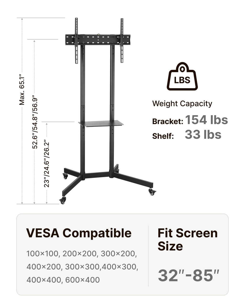 Heavy-Duty Rolling TV Stand Q656