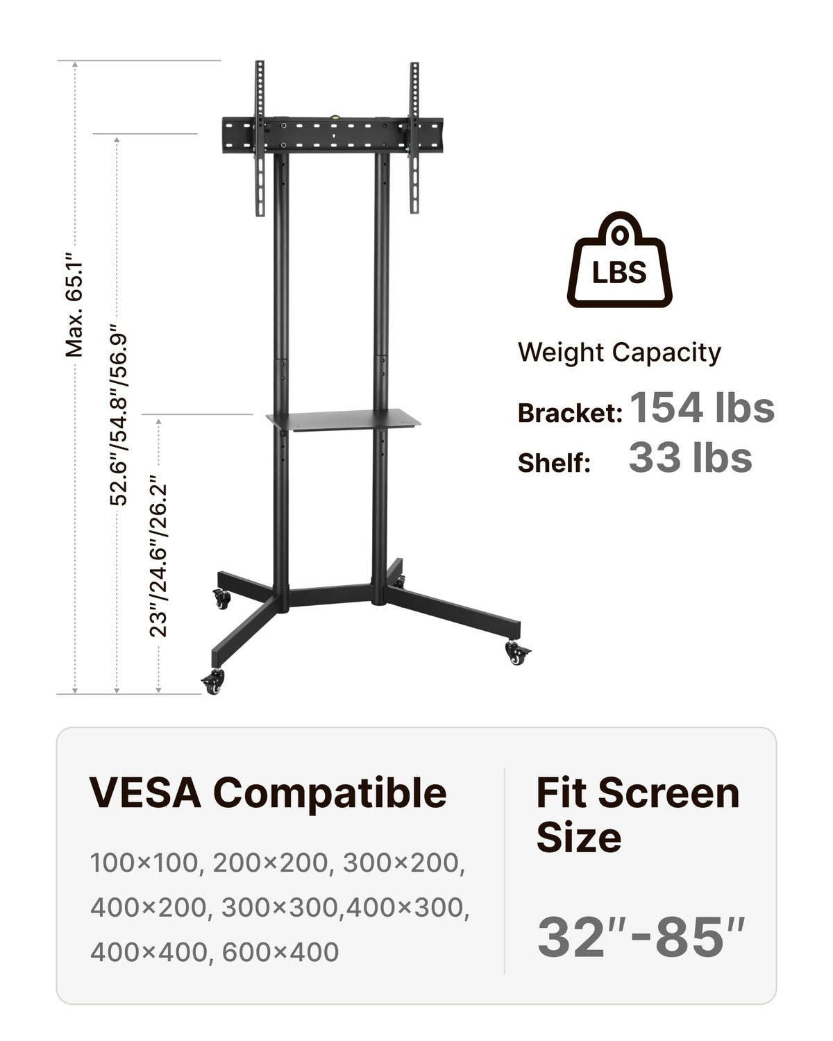 Heavy-Duty Rolling TV Stand Q656