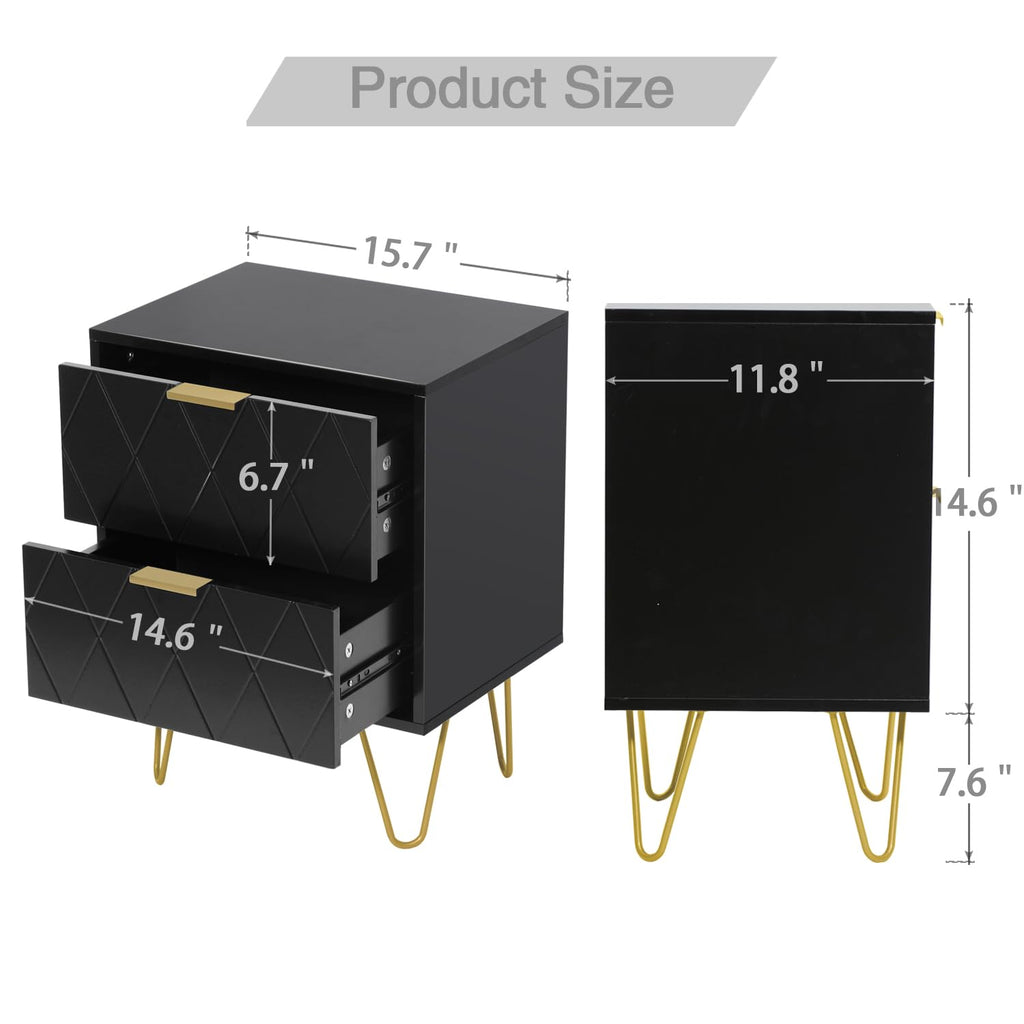 Black 6 Drawer Dresser and 2 Drawer Nightstand Set of 2 F761640