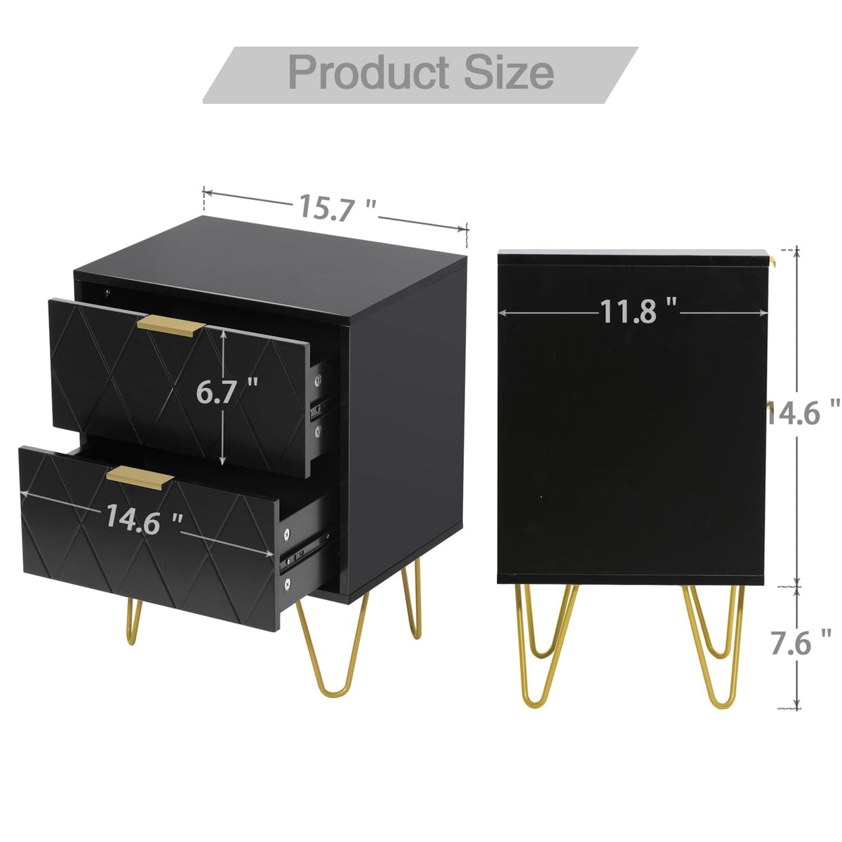 Black 6 Drawer Dresser and 2 Drawer Nightstand Set of 2 F761640