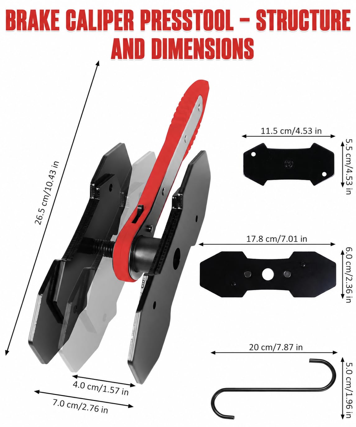 Brake Caliper Compression Tool with 2 Steel Plates and 2 Hooks I81073