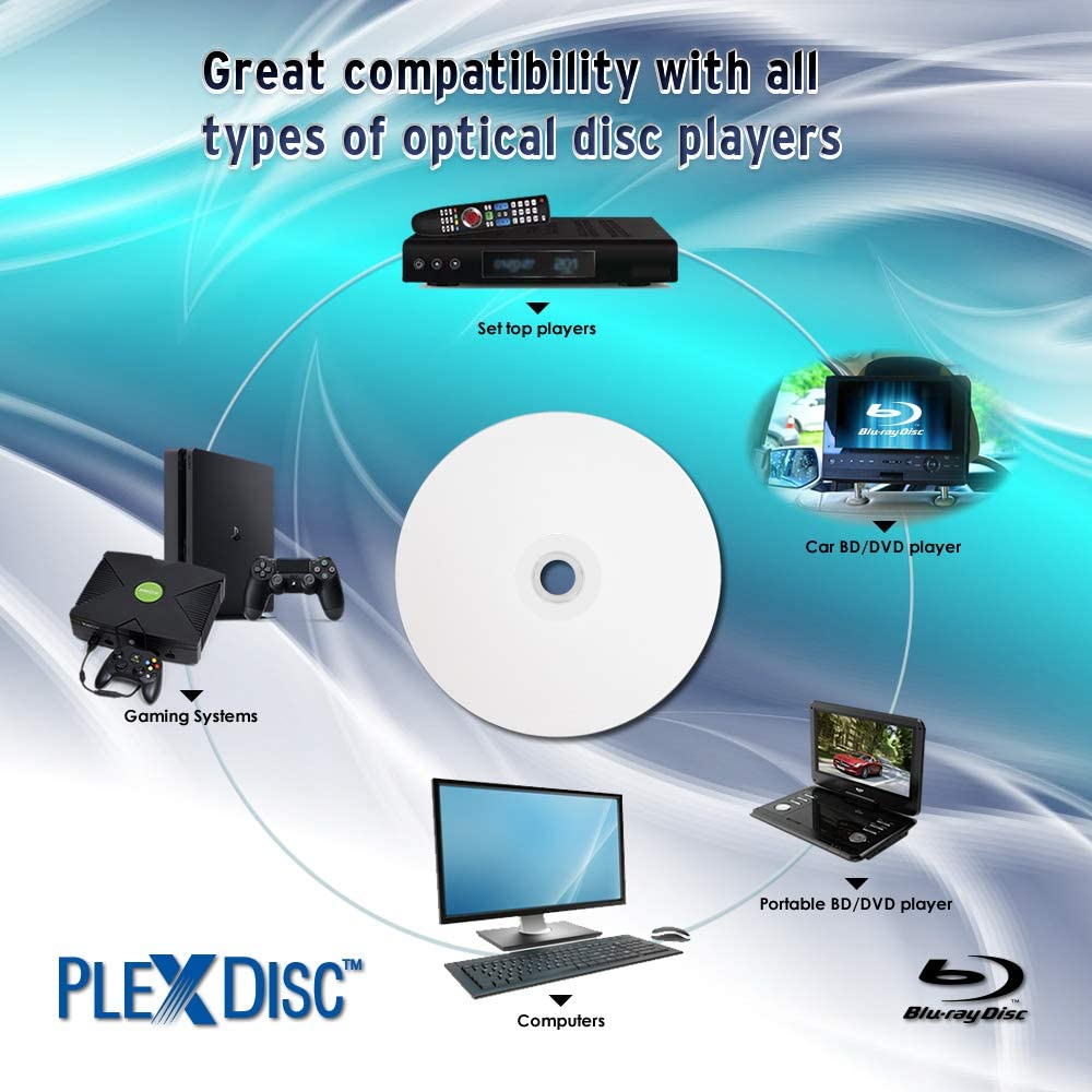 50 GB 6X Blu-ray Double Layer White Inkjet Recordable Disc BD-R DL, 10-Disc Spindle J997