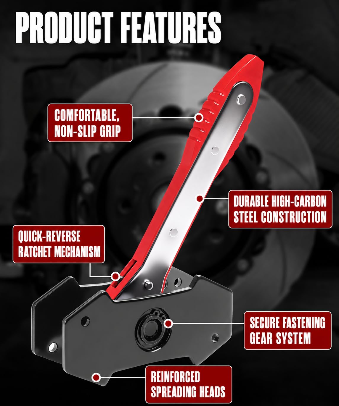 Brake Caliper Compression Tool with 2 Steel Plates and 2 Hooks I81073