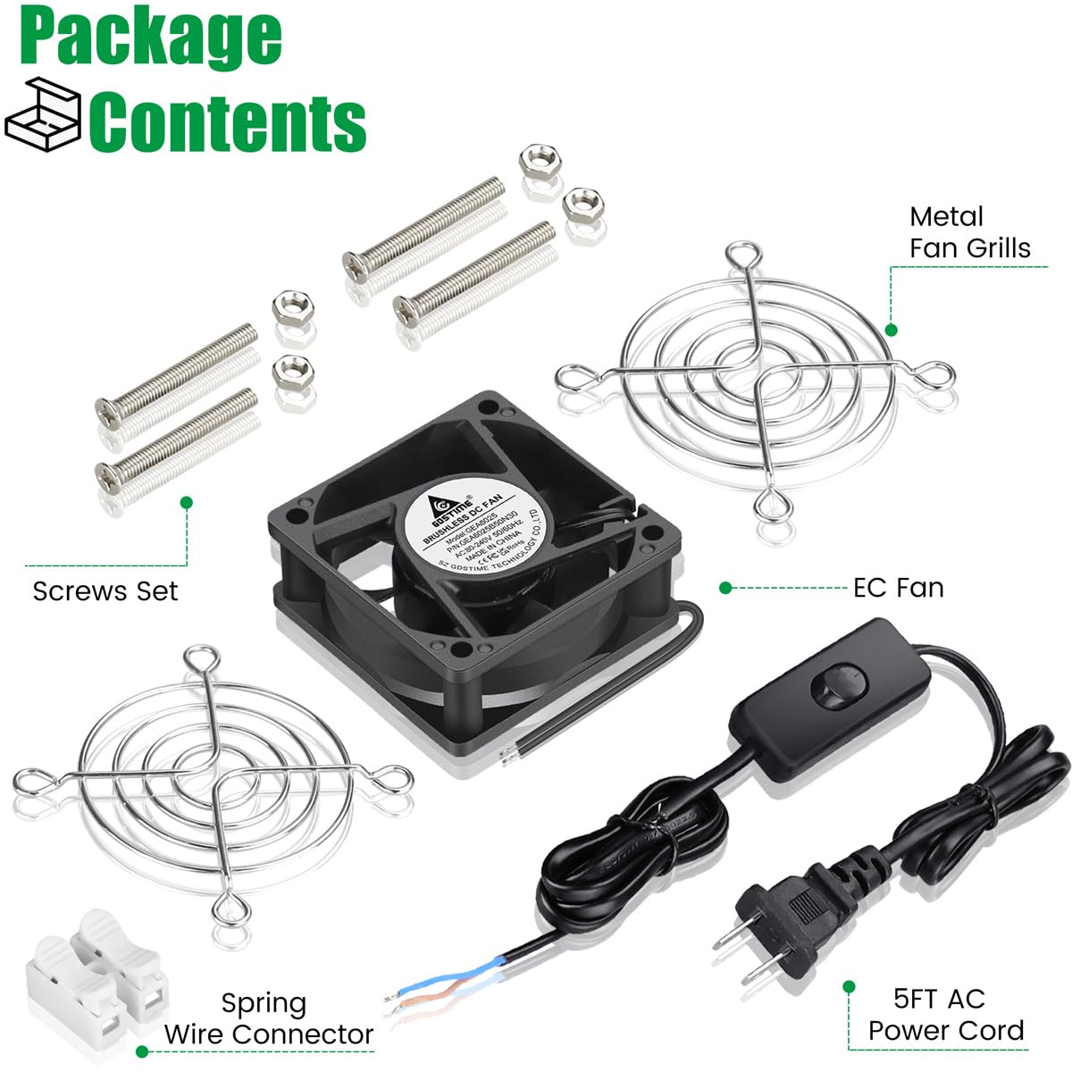 EC Cooling Fan 60mm x 60mm x 25mm AC 110V 240V Dual Ball Bearings Pack of 2 X550