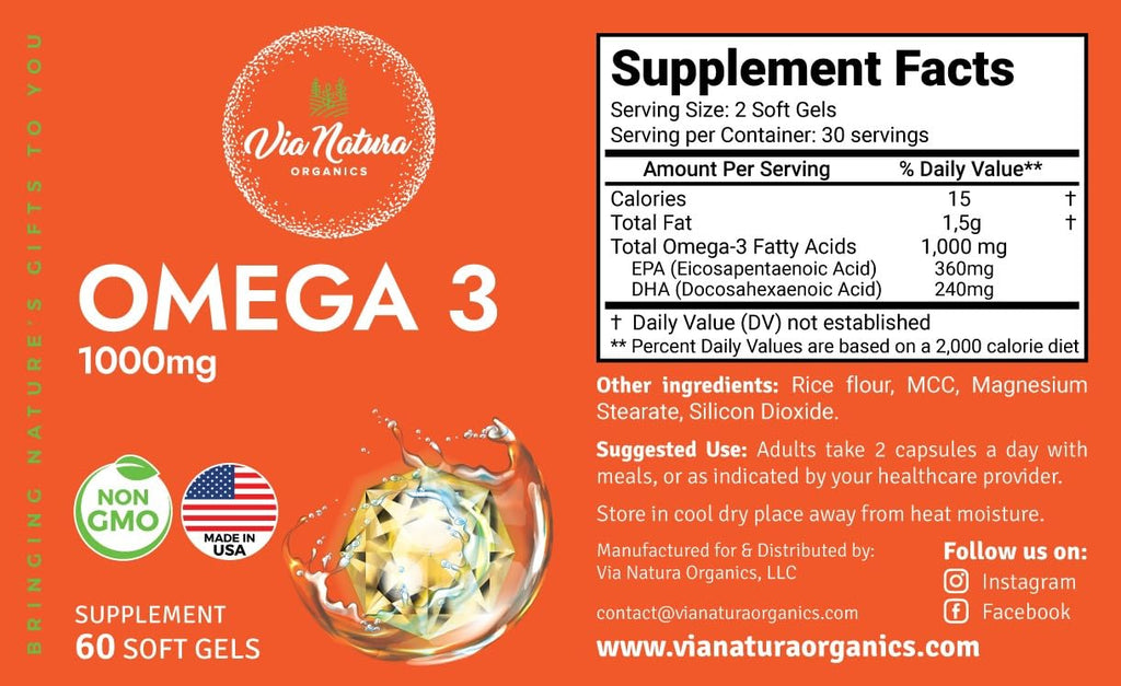 Omega 3 Fish Oil 1000mg EPA & DHA 60 Softgels A5639