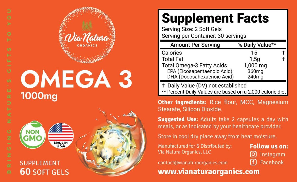 Omega 3 Fish Oil 1000mg EPA & DHA 60 Softgels A5639