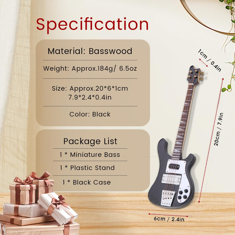Black Miniature Bass Guitar Replica 1:4 Scale Y244