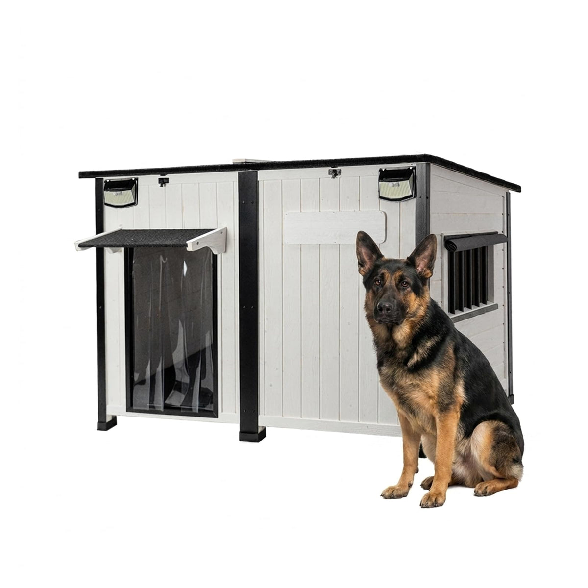 55" Large Wooden Dog House Outdoor Heavy Duty Weatherproof Kennel with Asphalt Roof P619301