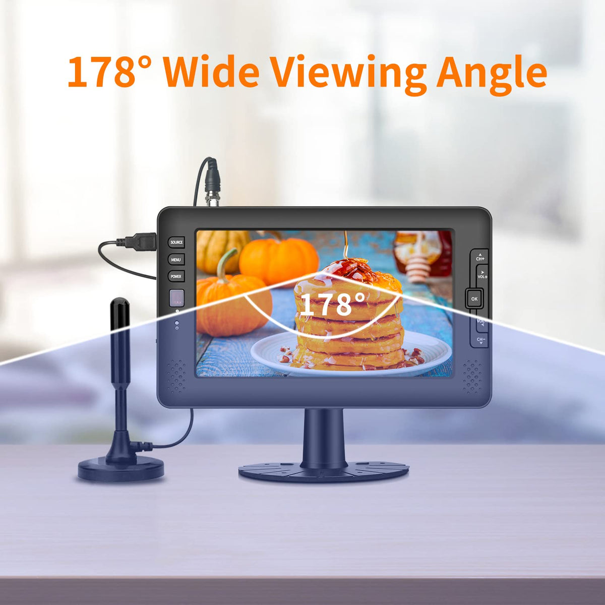 9" IPS Screen Portable TV with ATSC Tuner and Rechargeable Battery U460264
