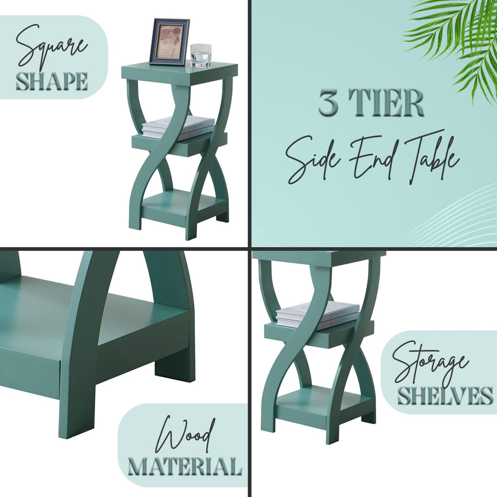 3-Tier Twisted Wood End Table with Open Storage Shelves S8582