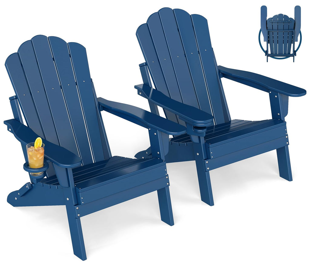 Oversized Folding Adirondack Chairs Set of 2 Blue S1891