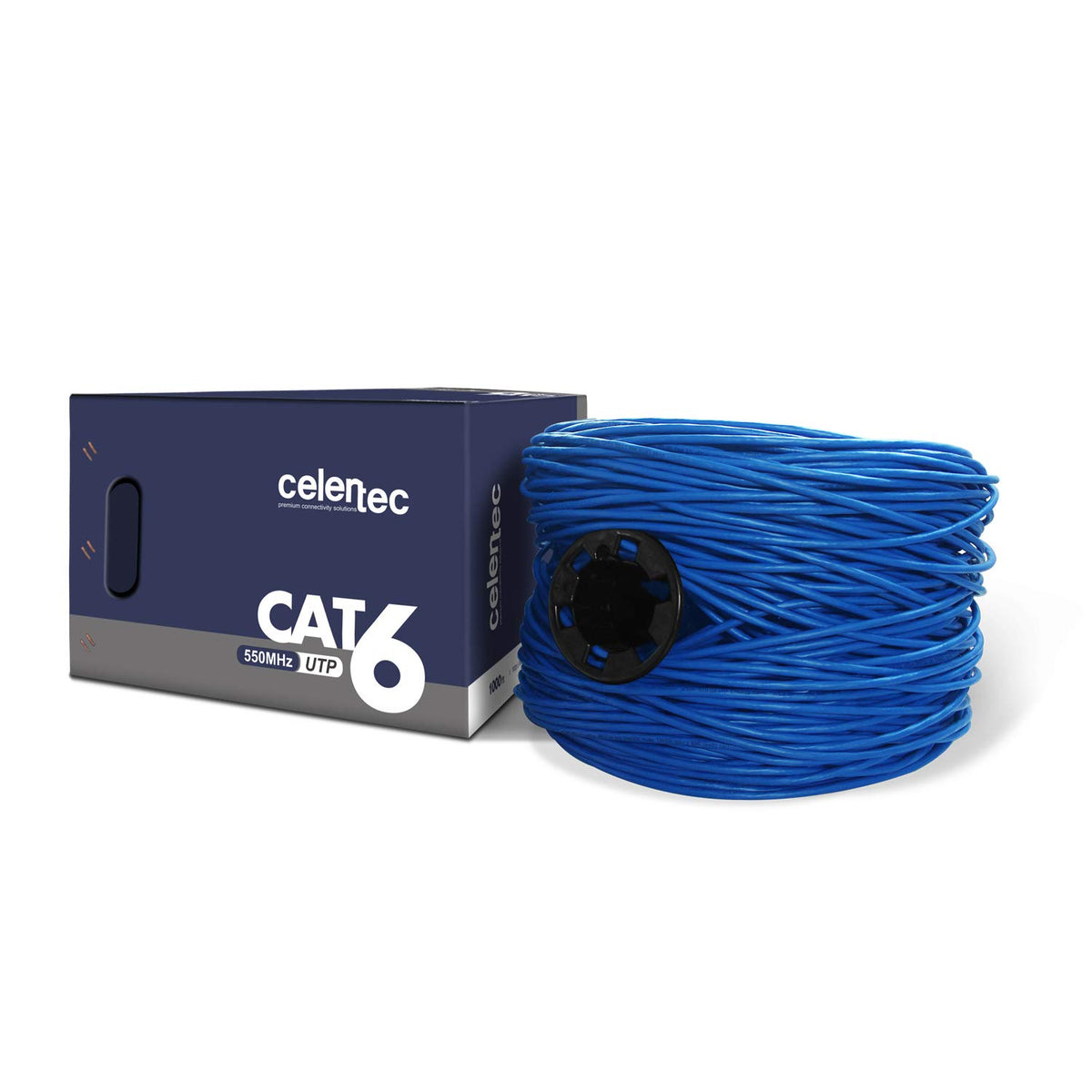 CAT6 Ethernet Cable, 1000ft, 23AWG Solid Bare Copper, UTP, Indoor, Blue H617715