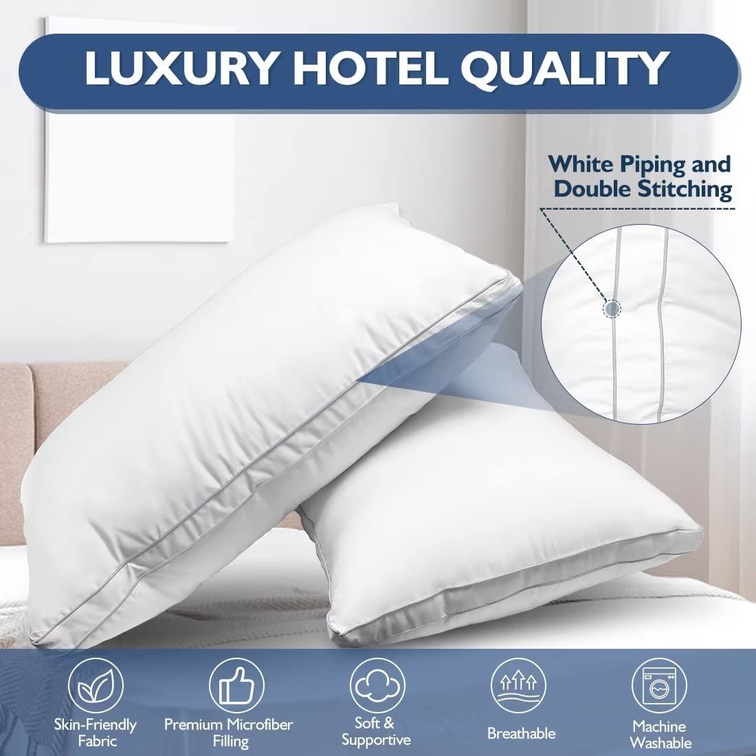 King Size Set of 2 Down Alternative Bed Pillows B264
