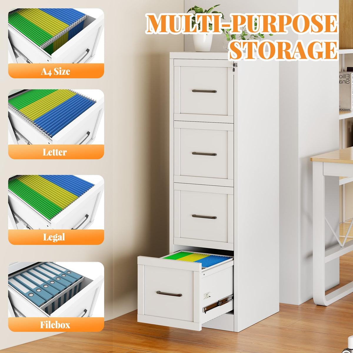 4 Drawer Metal File Cabinet with Lock S512