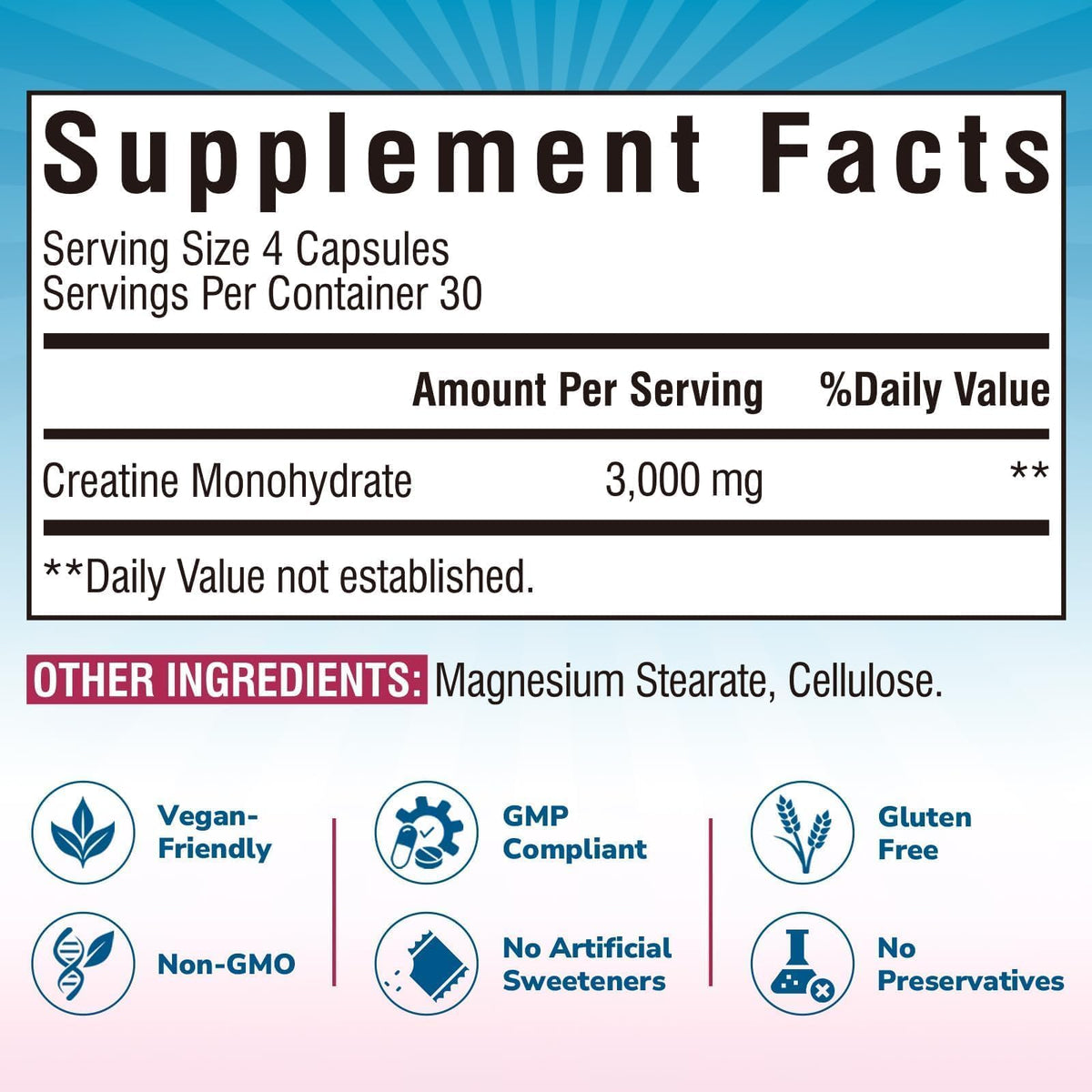 Micronized Creatine Monohydrate 3000 mg 120 Capsules Y462711