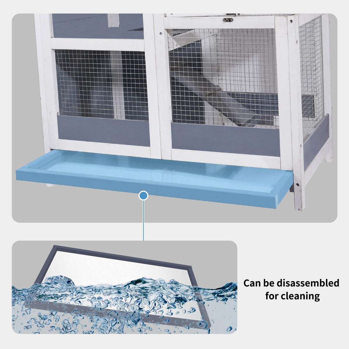 2-Story Wooden Small Animal Cage with Removable Tray and Ramp A382104