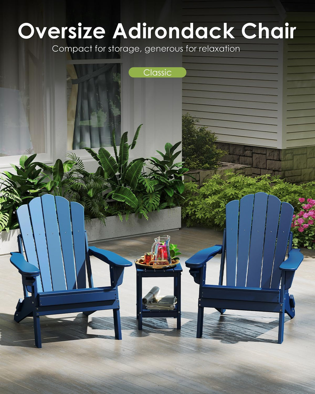 Oversized Folding Adirondack Chairs Set of 2 Blue S1891