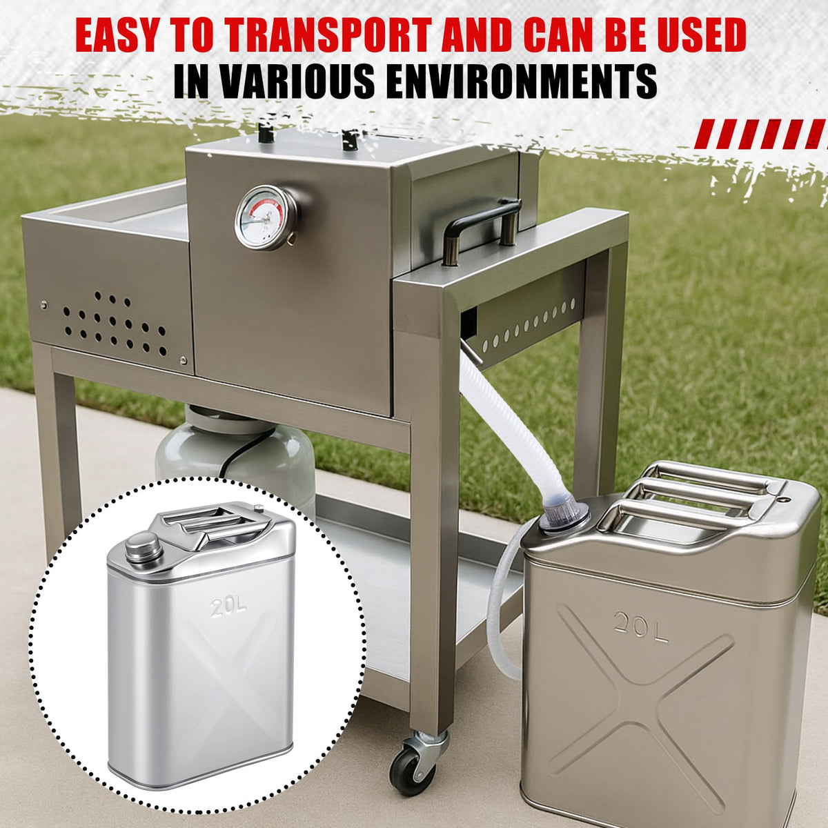 2 Pcs 5 Gallon Stainless Cooking Oil Storage Can with Lid H42848