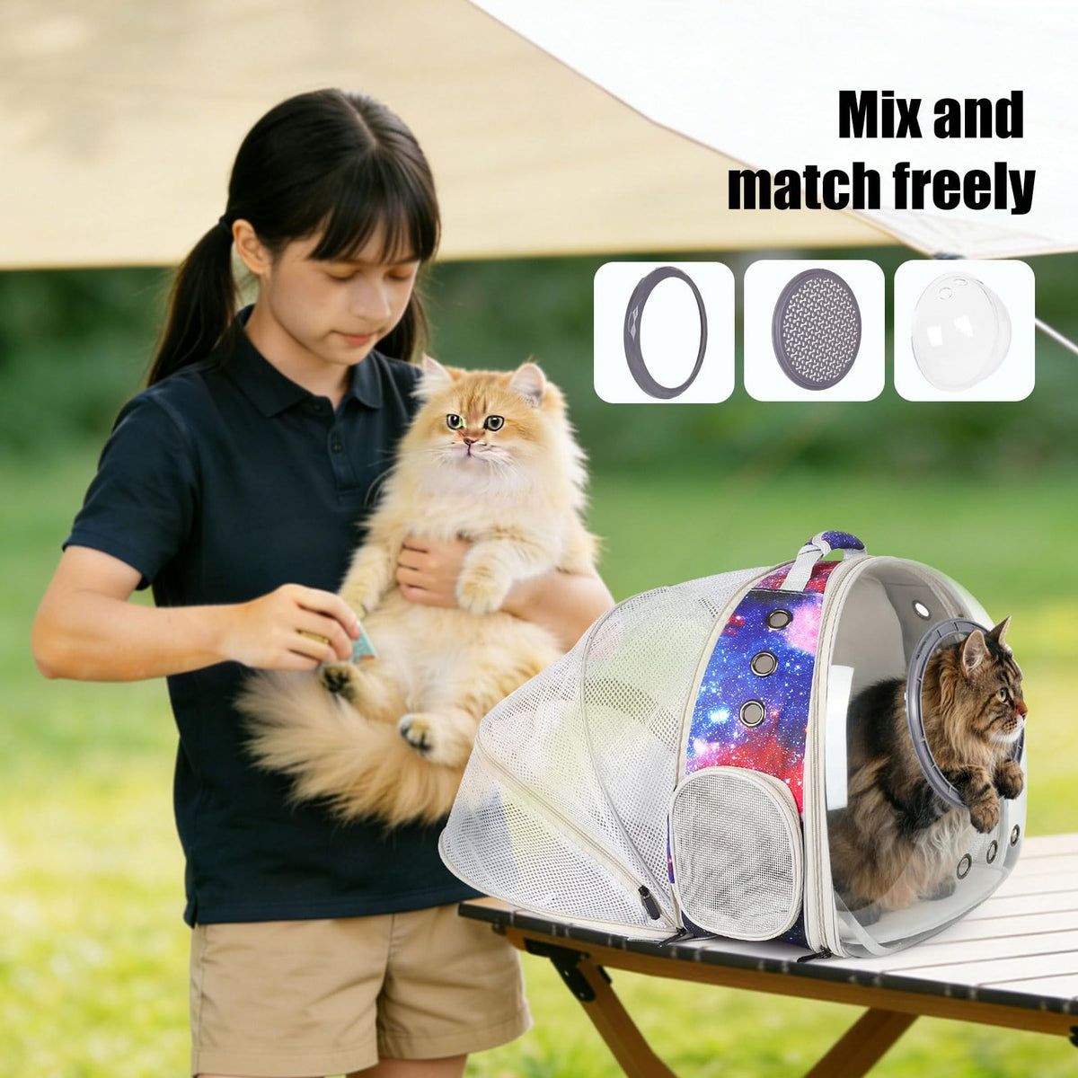 Blue Expandable Cat Backpack with Clear Window J844
