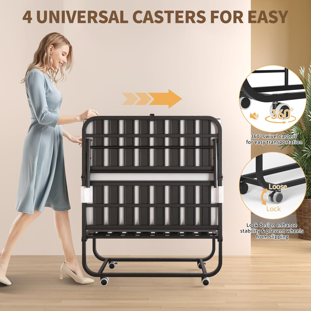 Foldable Roll Away Bed with Mattress 75" x 38" O58357
