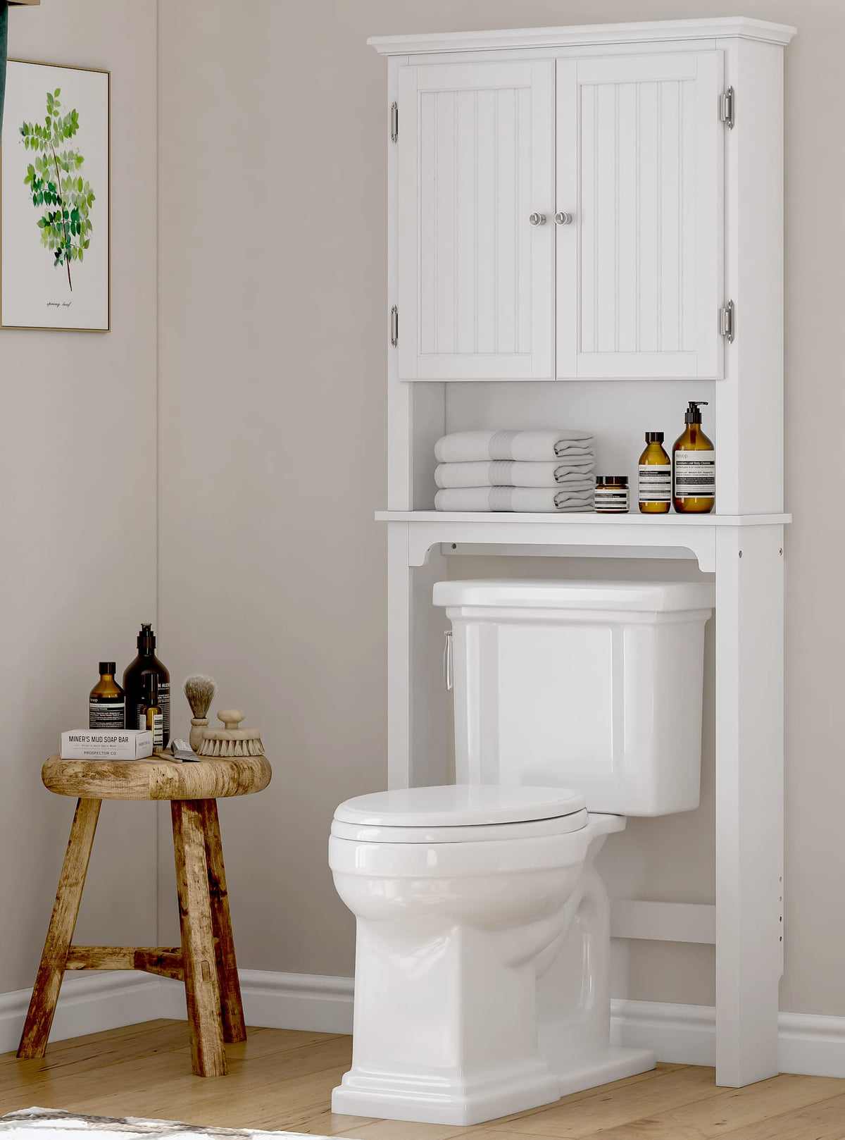 White Bathroom Storage Cabinet with Doors P8592