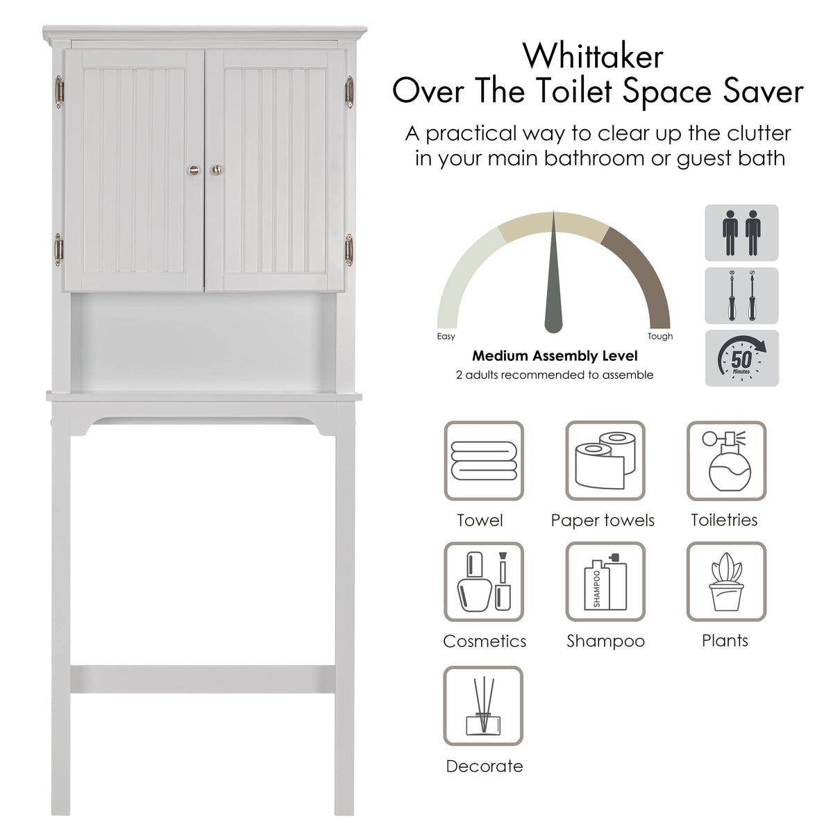White Bathroom Storage Cabinet with Doors P8592