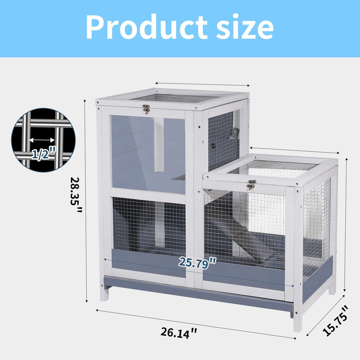 2-Story Wooden Small Animal Cage with Removable Tray and Ramp A382104