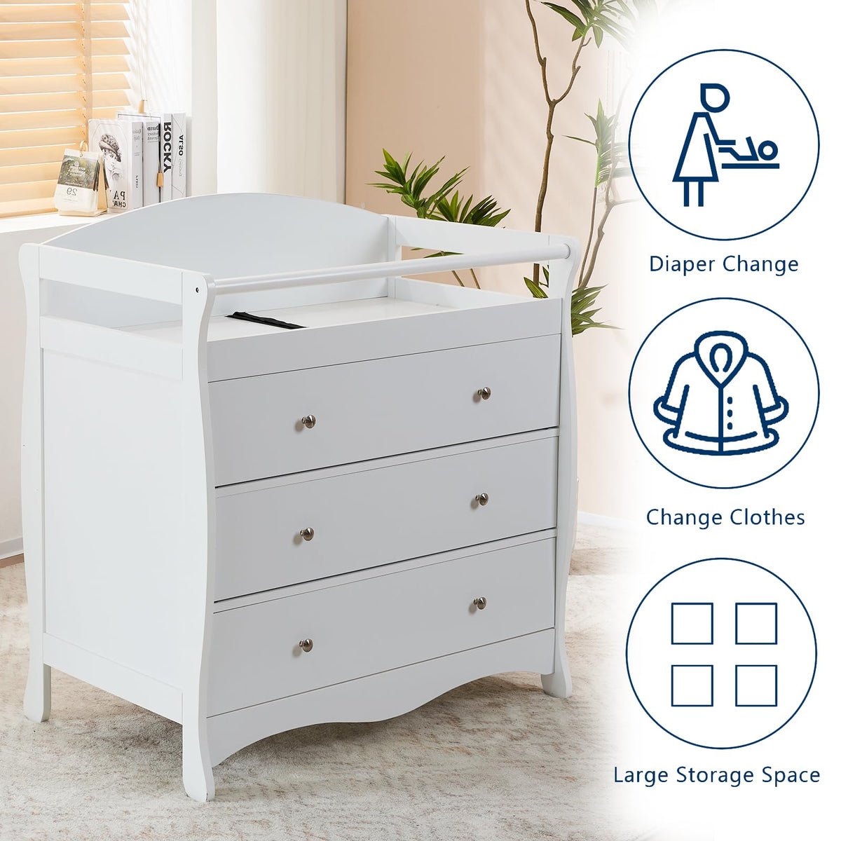 White Changing Table Dresser J17474