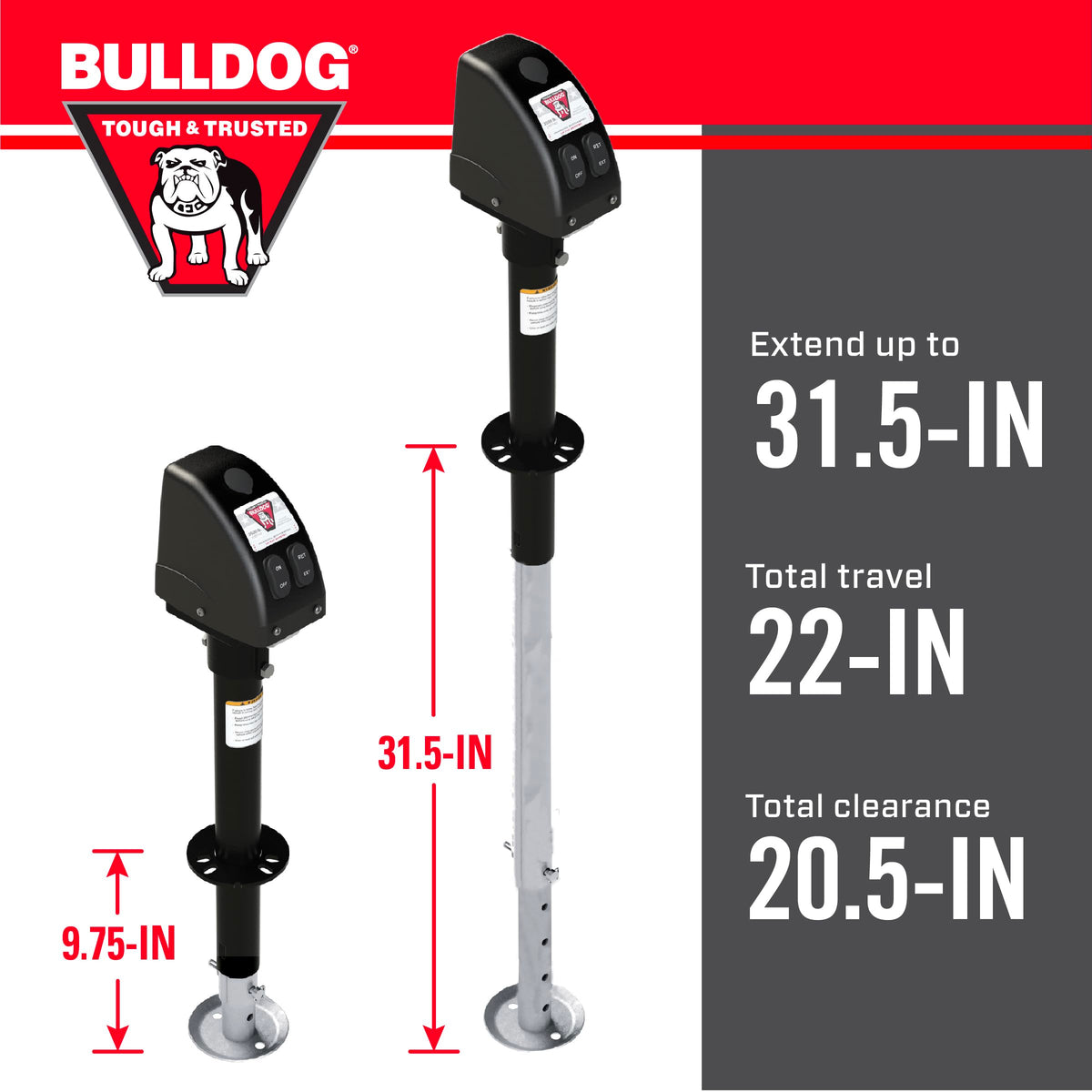 Powered Trailer Jack, A-Frame, 3,500 lbs. Lift Capacity, Bolt-On, 14 Inch Travel T344