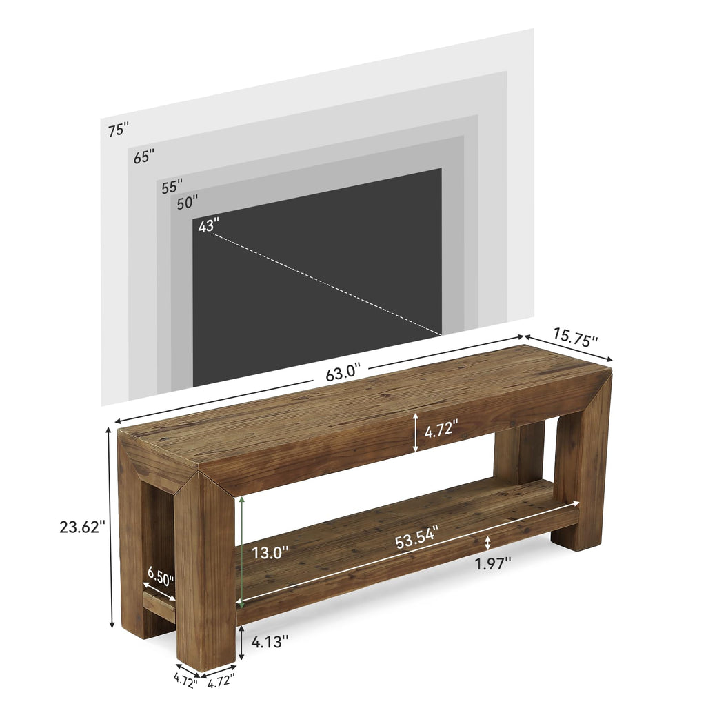 Solid Wood 63" TV Stand with Open Storage Shelves J477