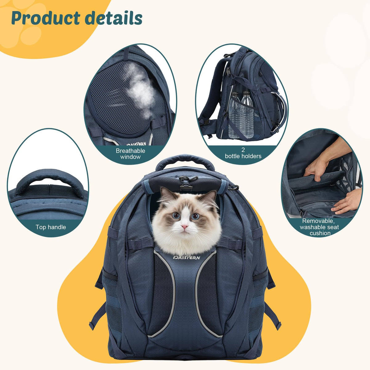 Dog Backpack Carrier, 2-in-1 Foldable 18 lbs Nylon Pet Travel Bag D379