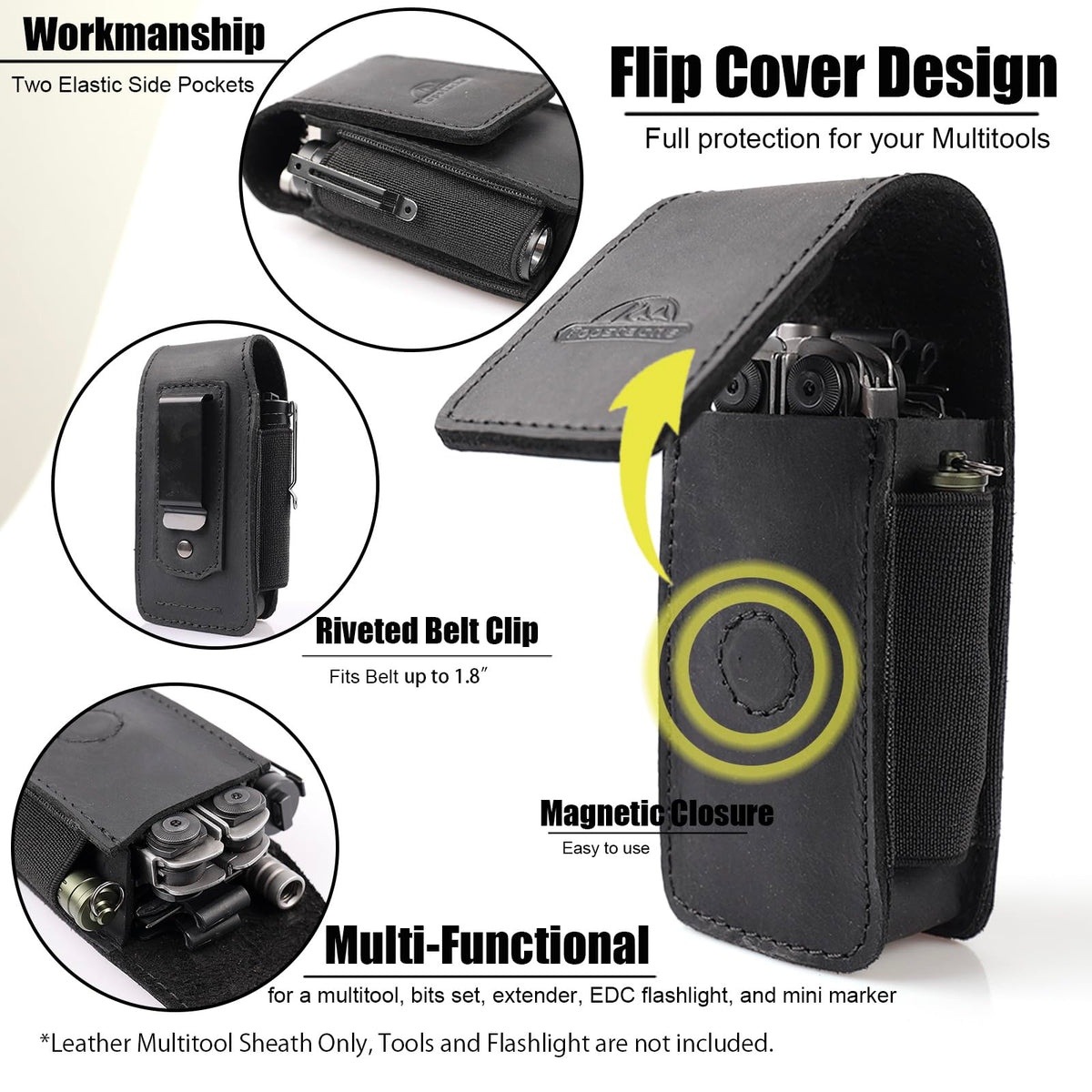 Leather Multitool Sheath with Belt Clip and Magnetic Closure W177626