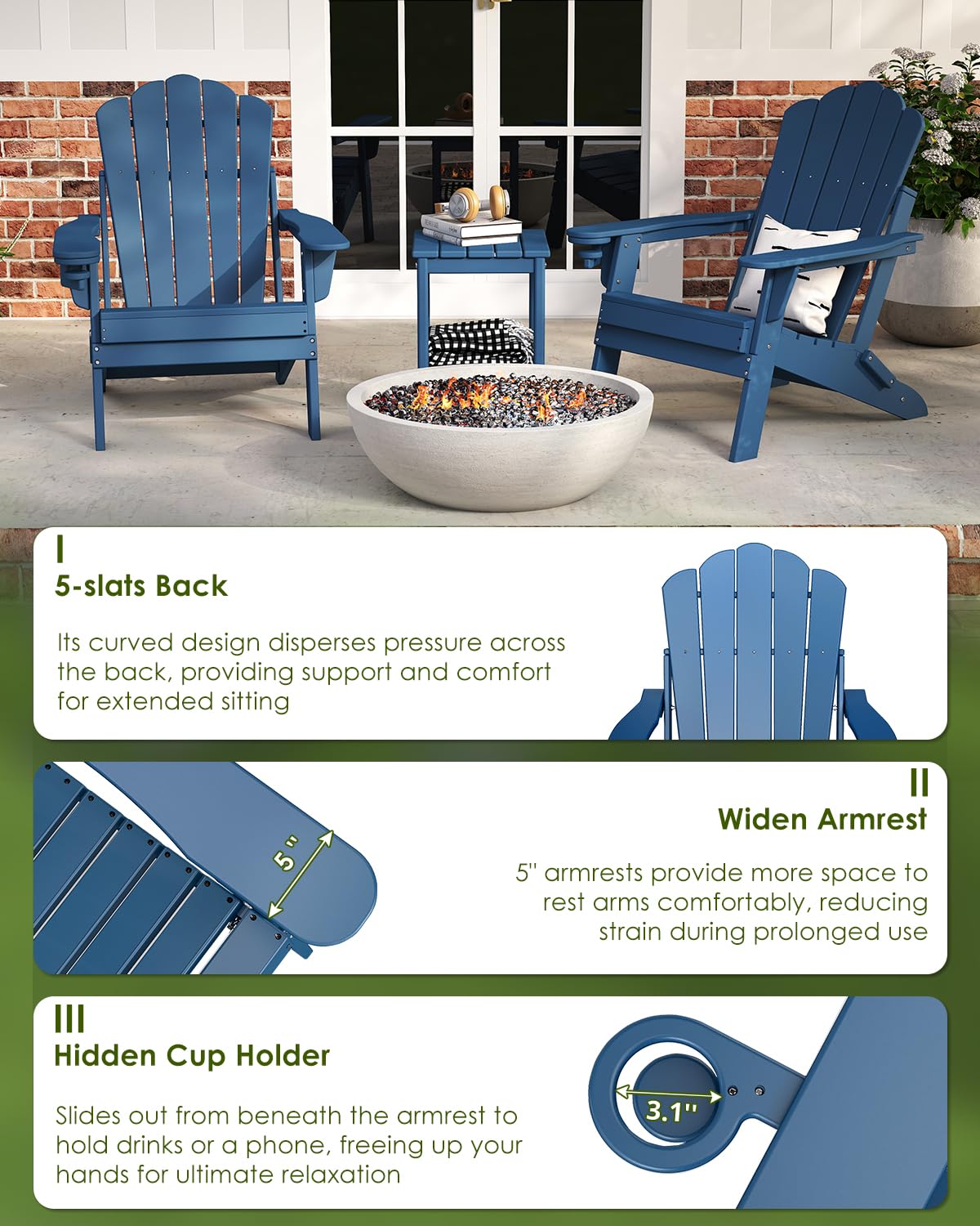 Oversized Folding Adirondack Chairs Set of 2 Blue S1891