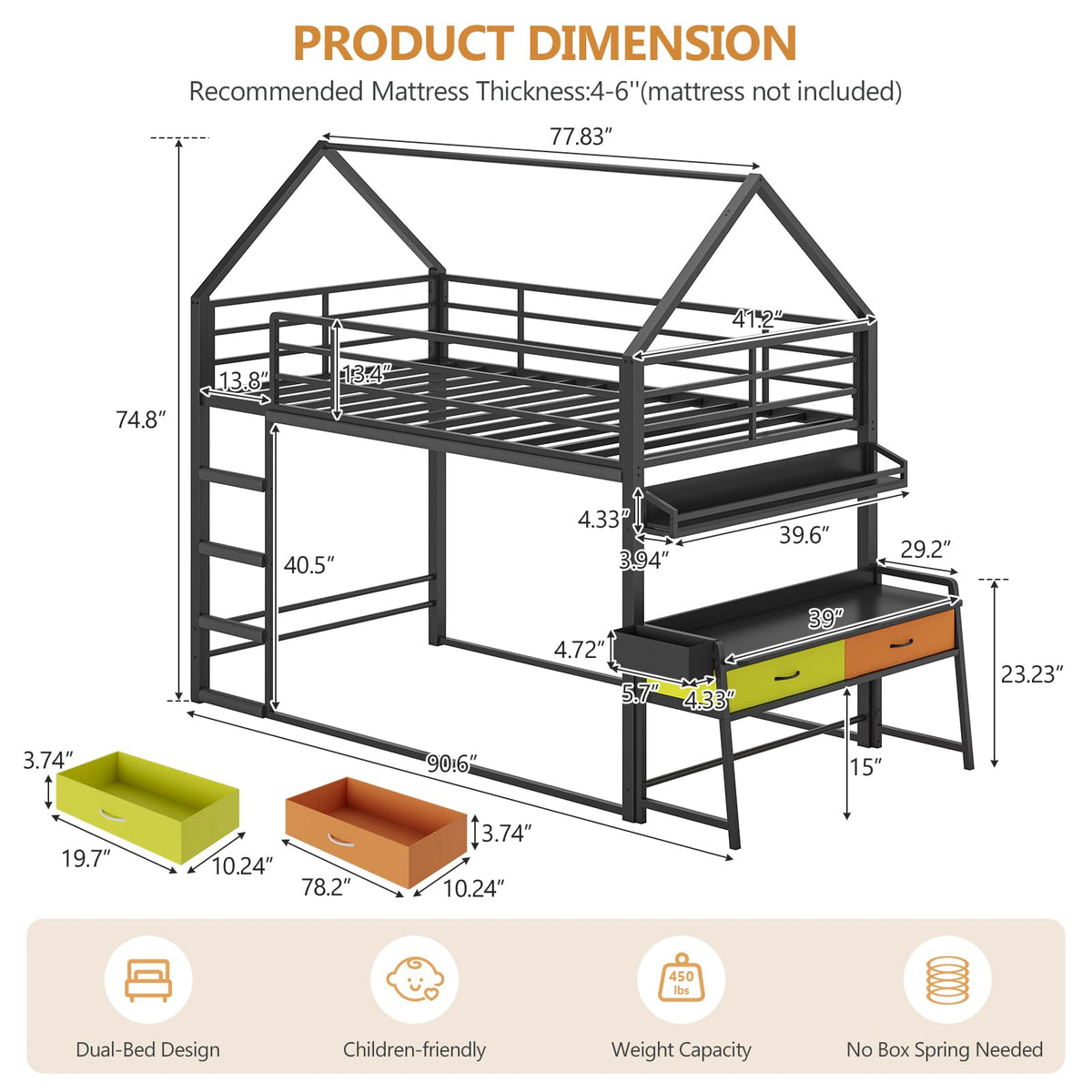 Twin Over Twin Bunk Bed with Desk and Drawers F33284