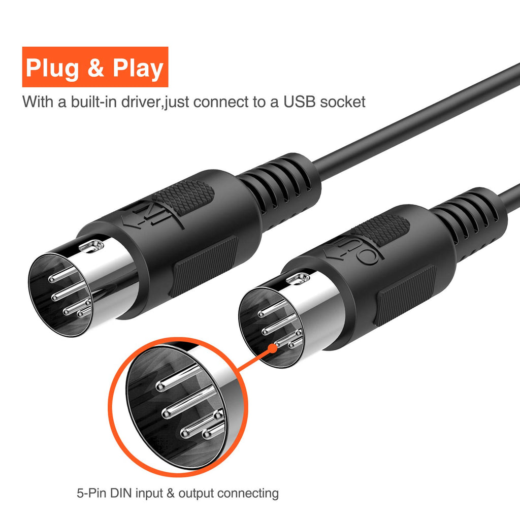 USB MIDI Cable 6.5Ft with Input & Output P33610