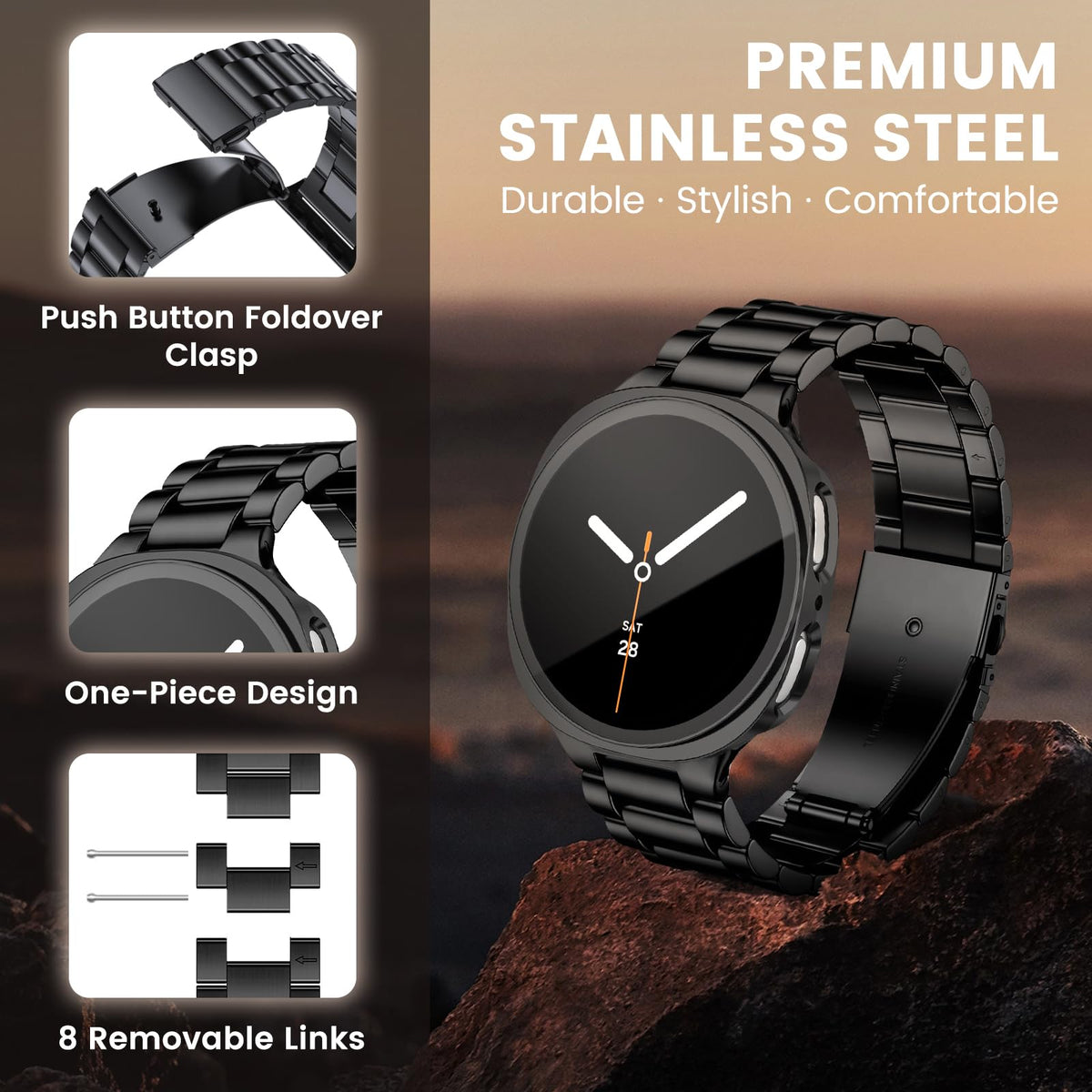Stainless Steel Band and Case for Samsung Galaxy Watch 8 9 44mm 40mm Q792109