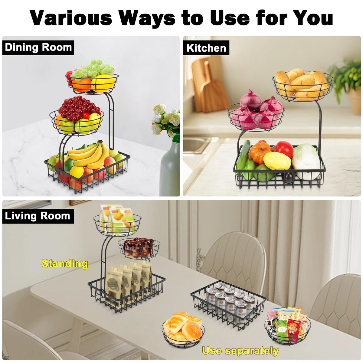 3 Tier Metal Fruit Vegetable Basket C7972