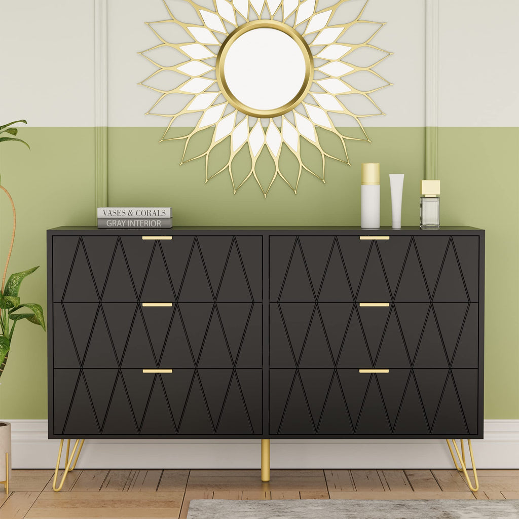Black 6 Drawer Dresser and 2 Drawer Nightstand Set of 2 F761640