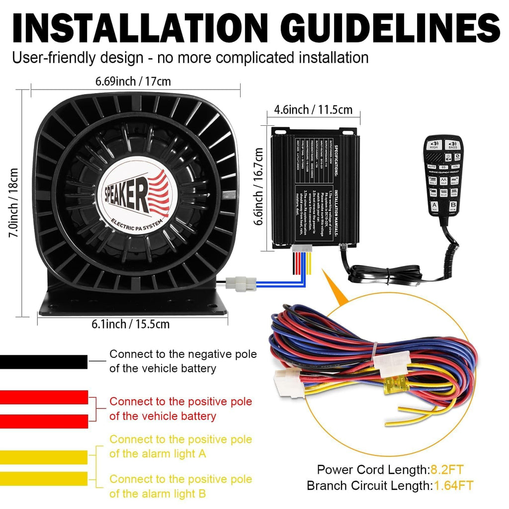 200W Multi-Tones Emergency Siren Speaker Kit with Handheld Microphone E8889