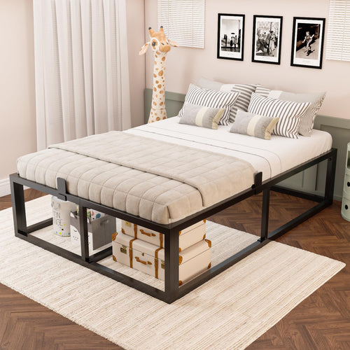 18 Inch Queen Size Black Metal Platform Bed Frame V585