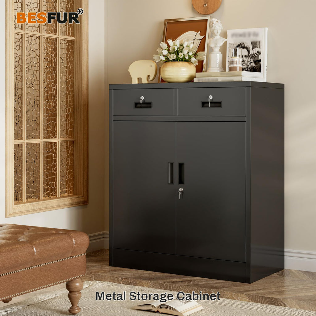 Black Metal Storage Cabinet with 2 Drawers B677