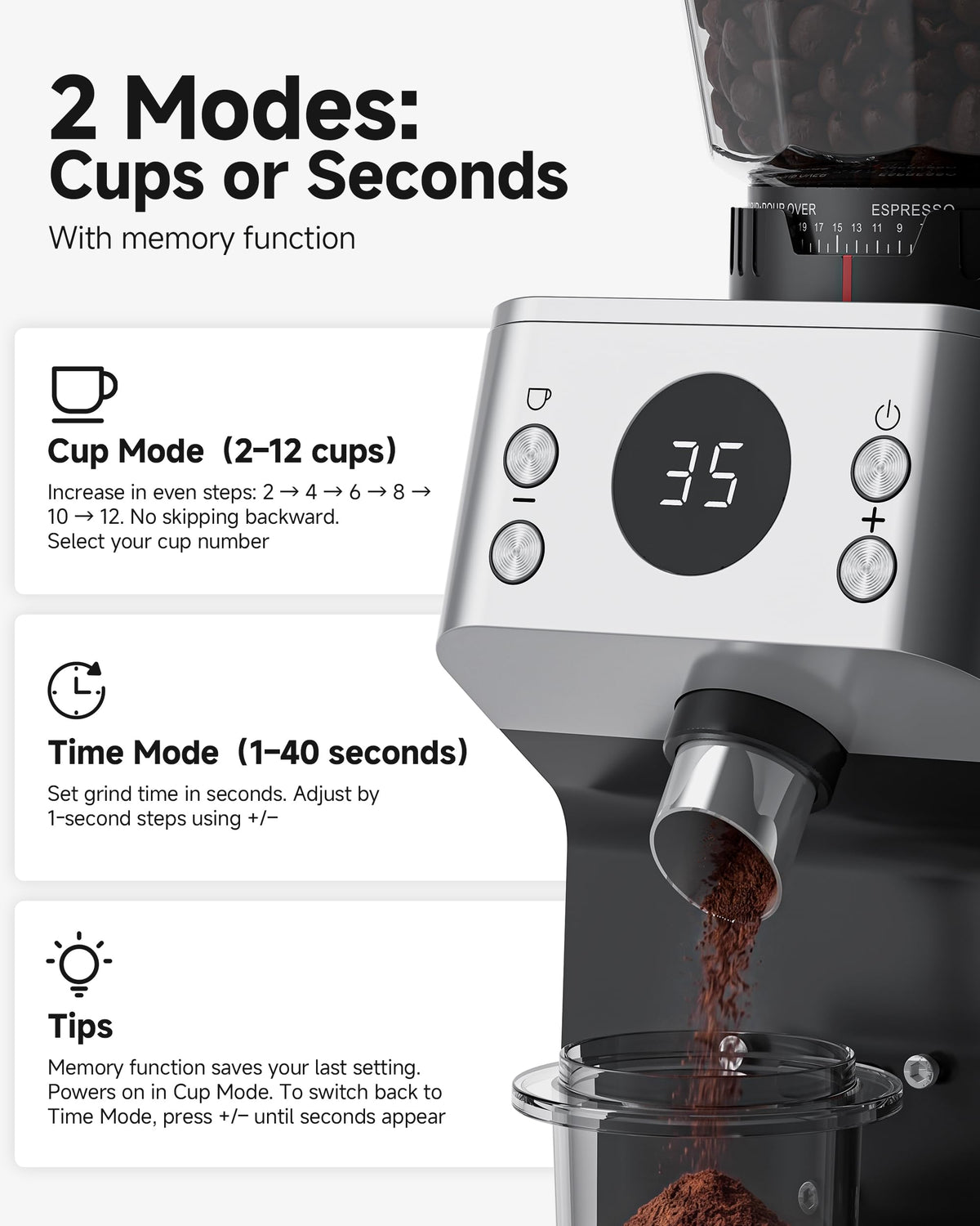 Espresso Coffee Grinder, 45 Grind Settings S867515