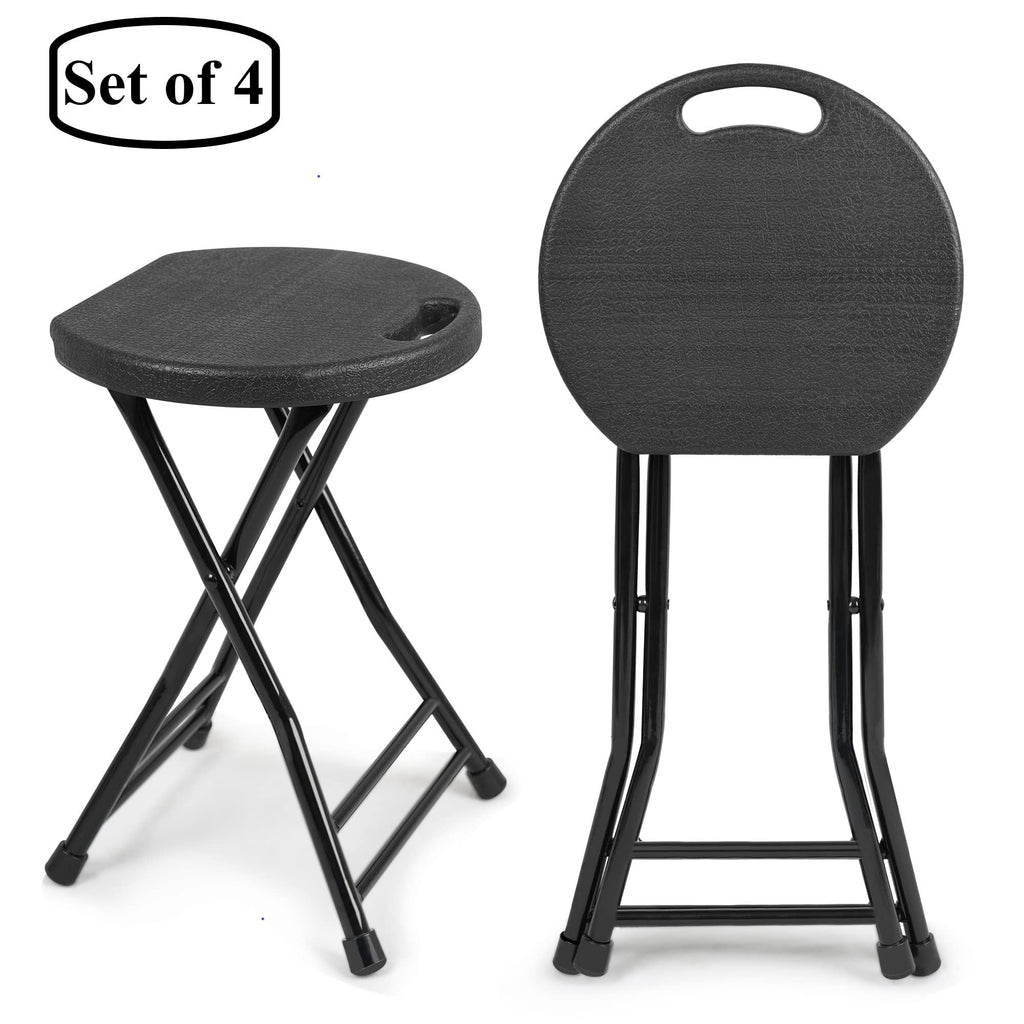 Set of 4 Folding Stool 600lbs Capacity with Handle Black W4940