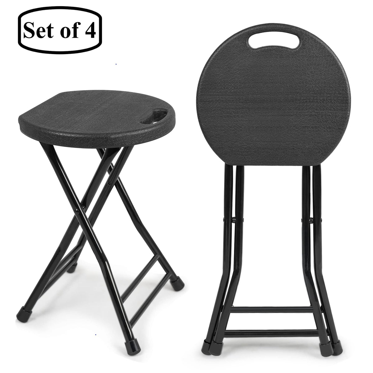 Set of 4 Folding Stool 600lbs Capacity with Handle Black W4940