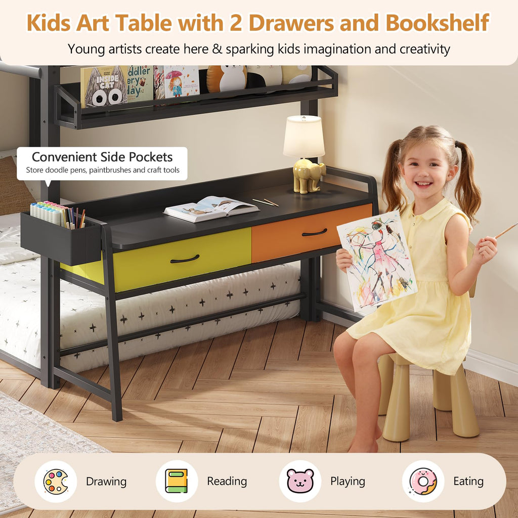 Twin Over Twin Bunk Bed with Desk and Drawers F33284