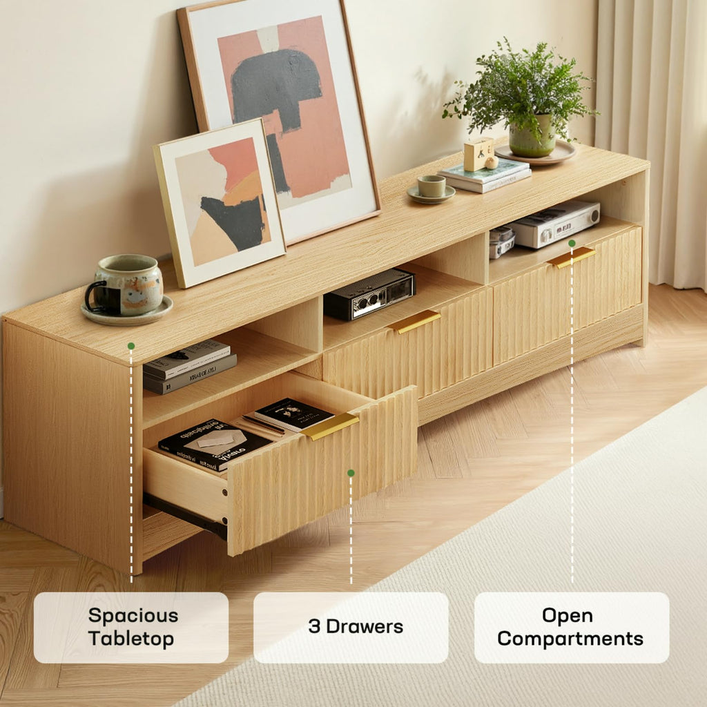 Oak Fluted TV Stand for 65 inch TV with Drawers P44541